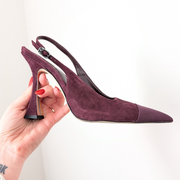 Sam Edelman Burgundy Wine Red Suede Odette Cap Toe Slingback Heels Pumps - Picture 5 of 10